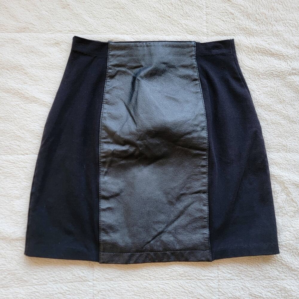Wilson Black Pencil Skirt with Leather Panel